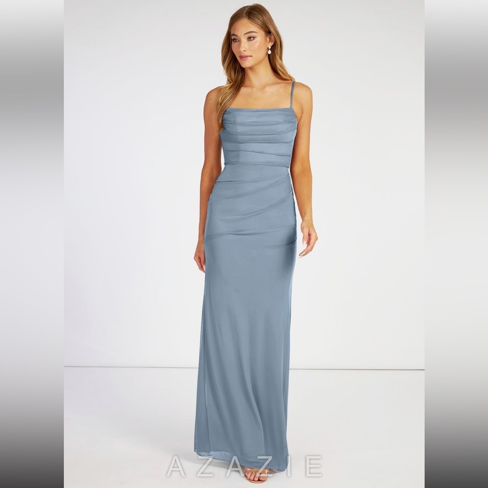 Azazie “Teyana” Bridesmaid Gown Dress in Dusty Blue, Size 10 (w/ garment bag)